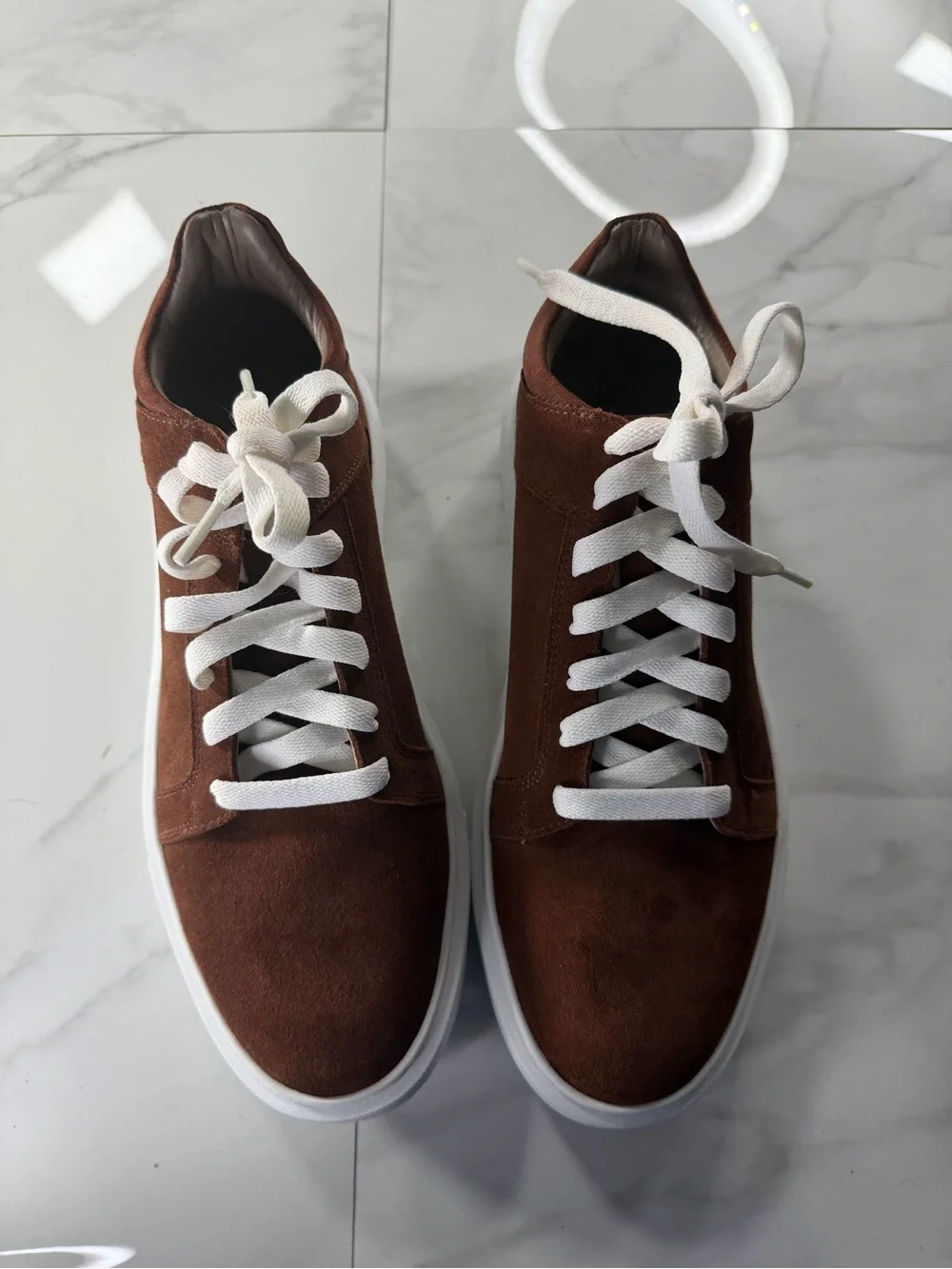 Men's Brown Suede Low-Top Sneakers with White Laces